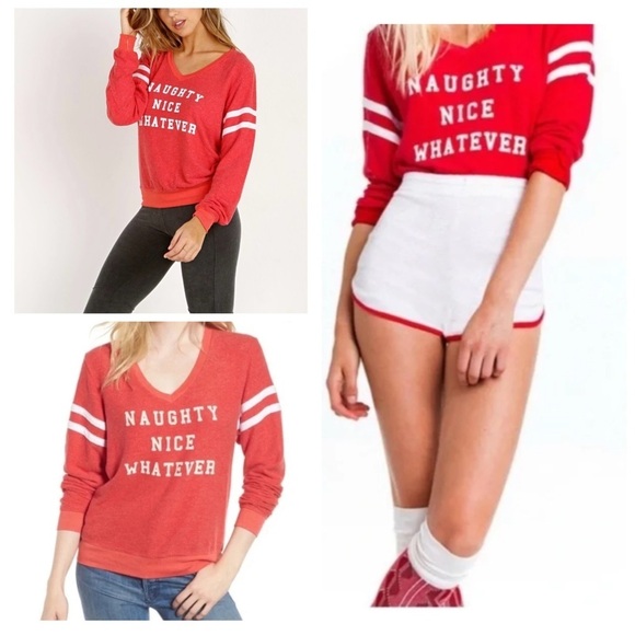 Wildfox Naughty Nice Whatever Baggy Beach Jumper Shirt Red Stripe Size Medium - Picture 3 of 13